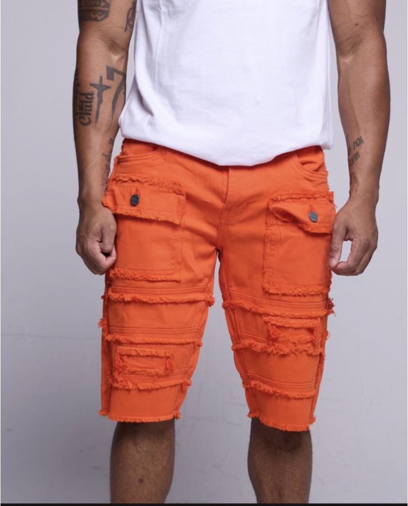 LITTLE KID'S ORANGE PATCHWORK DENIM SHORT