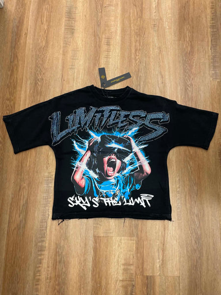 MEN LIMITLESS BLACK WASHED FRENCH TERRY CROP TEE