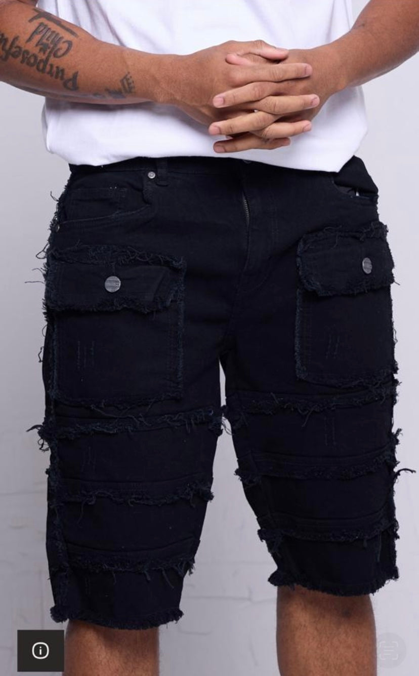 Lil Kids Jet Black Patchwork Denim Shorts