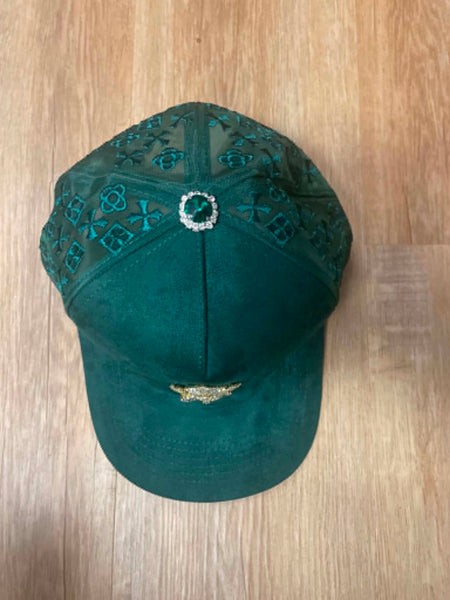 UNISEX GREEN 3D METAL CROSS RHINESTONE SNAPBACK