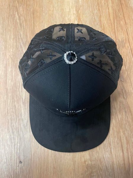 UNISEX BLACK/ BLACK METAL RHINESTONE BLACK CROSS LOGO SNAPBACK