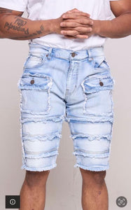 Kids Ice Blue Patchwork Denim Shorts