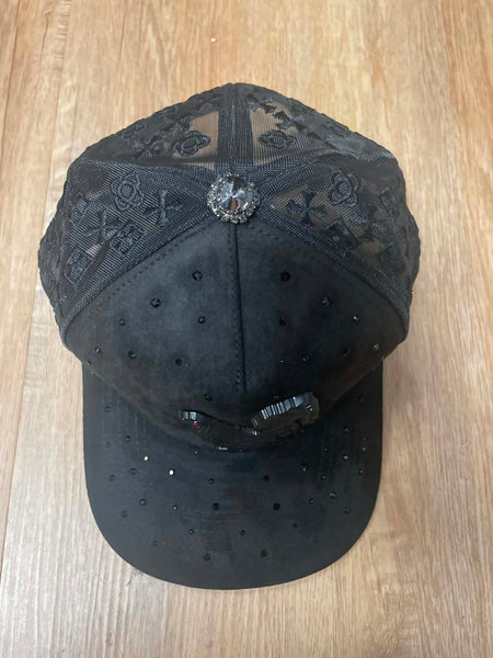 UNISEX BLACK/ BLACK METAL RHINESTON BLACK ROOSTER LOGO SNAPBACK