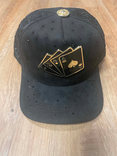 UNISEX BLACK/ BLACK METAL GOLD ACE CARD LOGO SNAPBACK
