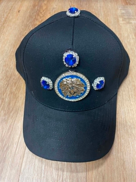 UNISEX BLACK METAL MADUSA LOGO BLUE RHINESTONE SNAPBACK