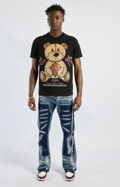 Men Black Be Nice Be Good Bear Rhinestone Tee