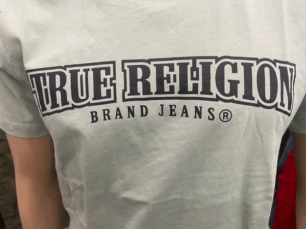 Men Frost Green True Religion with Black Shoulder Strip Tee