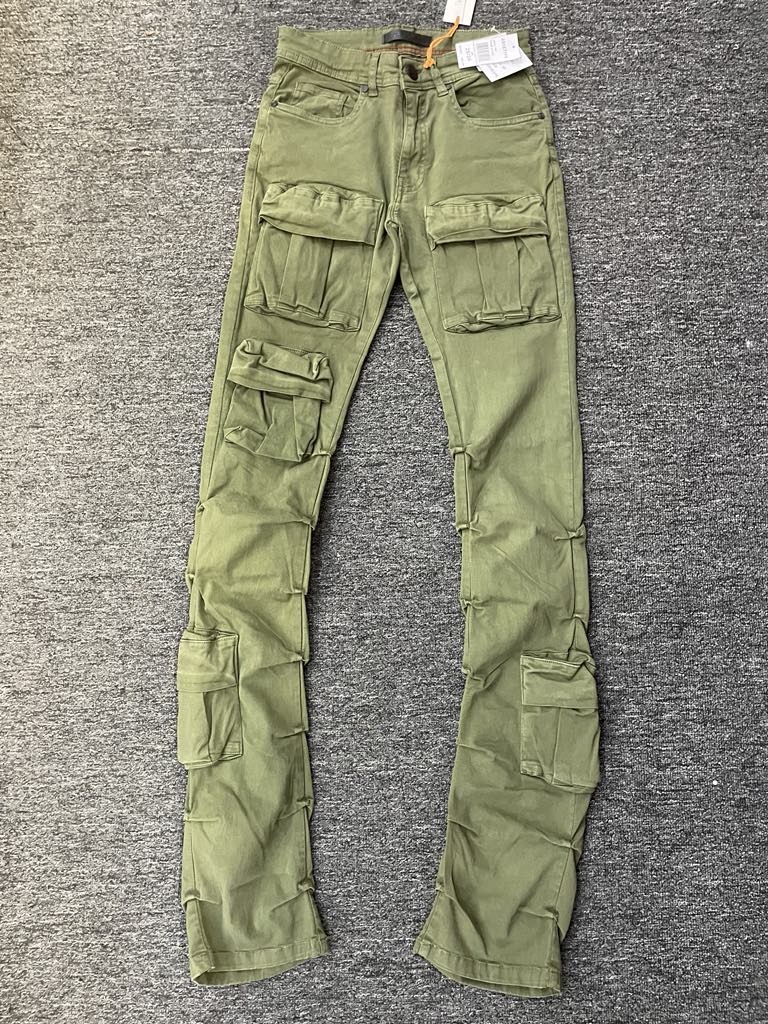 Men Olive Timeless Stacked Cargo Jeans