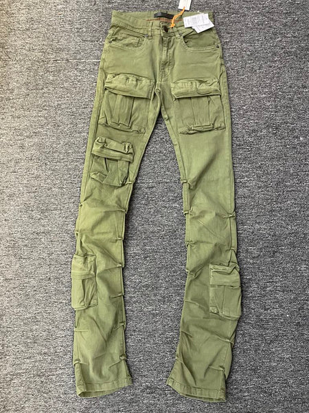 Men Olive Timeless Stacked Cargo Jeans