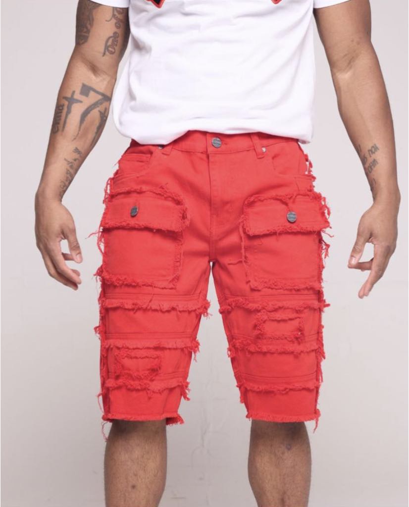 LITTLE KID'S RED PATCHWORK DENIM SHORT