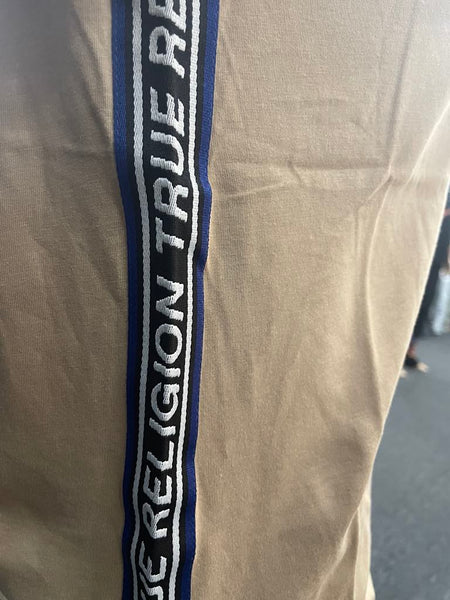 Men Travertine True Religion with Stitched in Blue/ Black Side Strip Tee