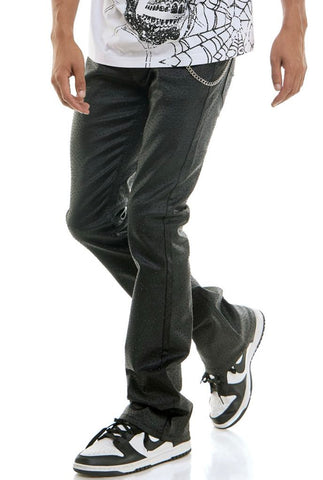 MEN KNDK BLACK WAXED RHINESTONE WITH CHAIN FLARE PANTS