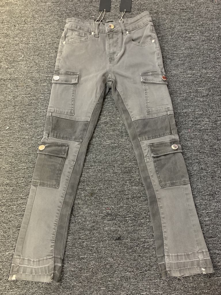 Kids Grey Cargo Stack Jeans