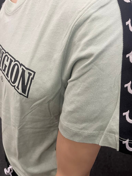 Men Frost Green True Religion with Black Shoulder Strip Tee