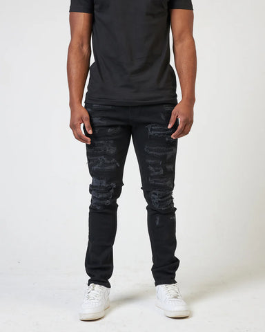 Kids Black Gashed Biker Denim Jean