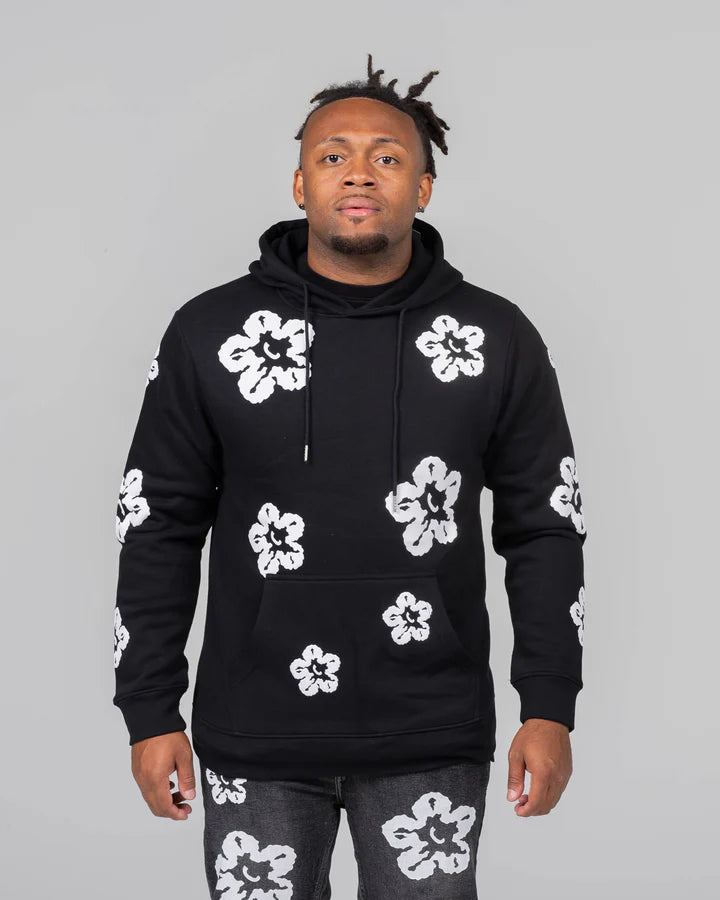 LITTLE KID'S & KID'S BLACK FLOWER FLEECE PULLOVER