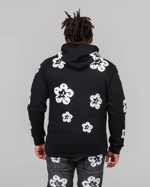 LITTLE KID'S & KID'S BLACK FLOWER FLEECE PULLOVER