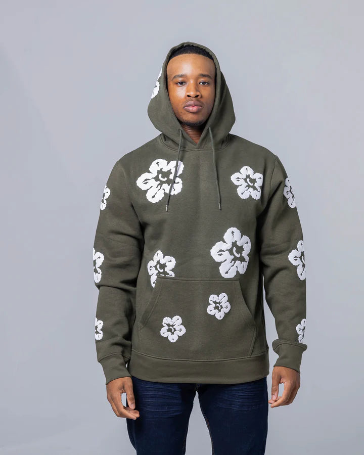 LITTLE KID'S OLIVE FLOWER FLEECE PULLOVER