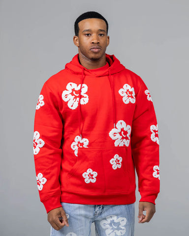 LITTLE KIDS & KIDS RED FLOWER FLEECE PULLOVER HOODIE