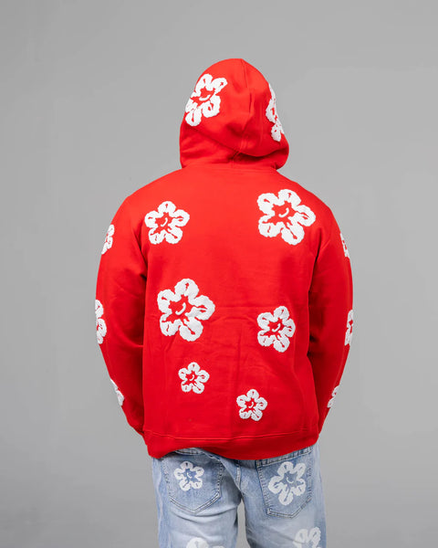 LITTLE KIDS & KIDS RED FLOWER FLEECE PULLOVER HOODIE