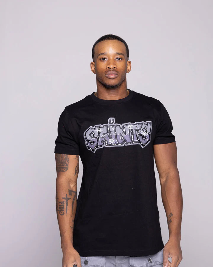 BIG MEN'S BLACK GRAFFITI SAINTS S/SLV TEE