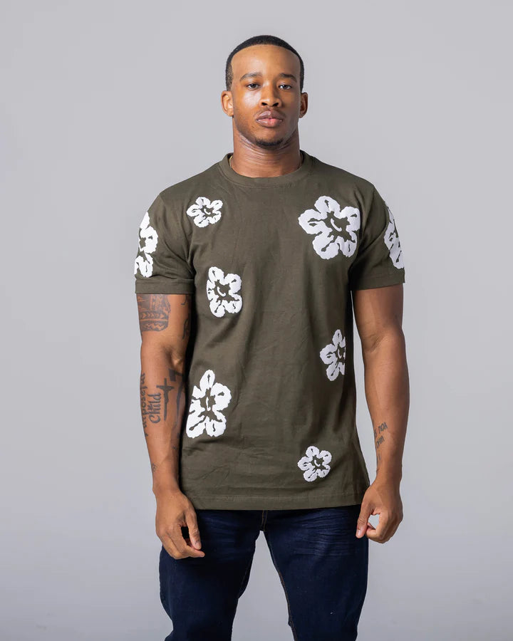 Little KID'S & KID'S OLIVE FLOWER S/SLV TEE