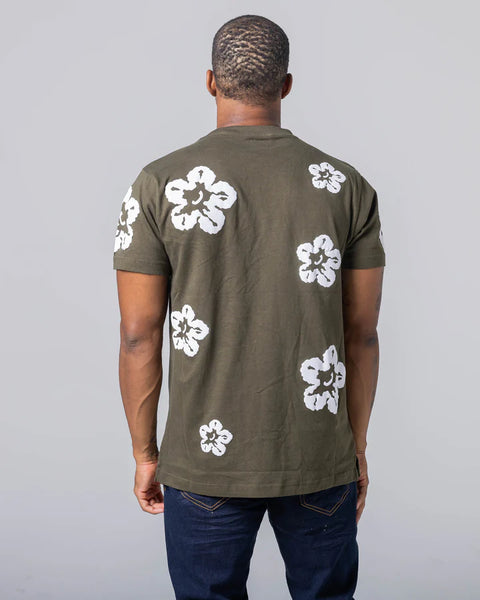 Little KID'S & KID'S OLIVE FLOWER S/SLV TEE