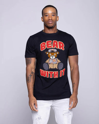 LITTLE KID'S & KIDS BLACK PLAID BEAR S/SLV TEE