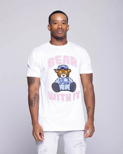 LITTLE KID'S & KIDS WHITE PLAID BEAR S/SLV TEE