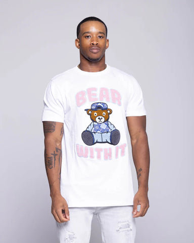 LITTLE KID'S & KIDS WHITE PLAID BEAR S/SLV TEE