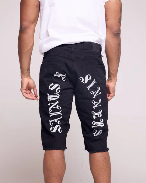 KID'S BLACK/ WHITE SAINTS X SINNERS DENIM SHORT