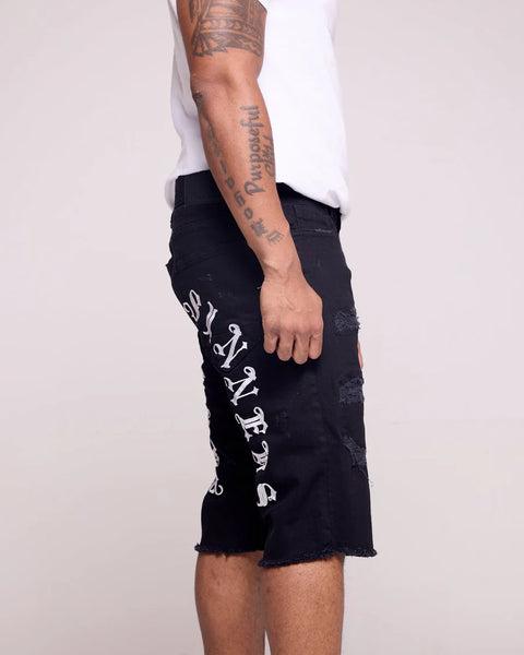 KID'S BLACK/ WHITE SAINTS X SINNERS DENIM SHORT