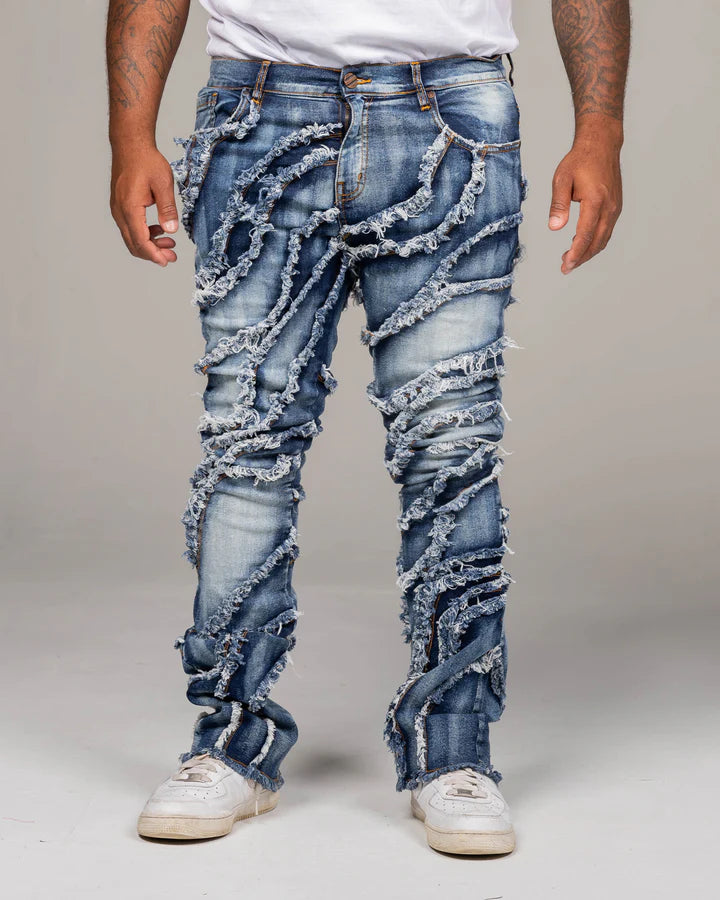 KID'S S BLUE STACKED JAGGED DENIM JEAN