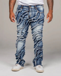 KID'S S BLUE STACKED JAGGED DENIM JEAN