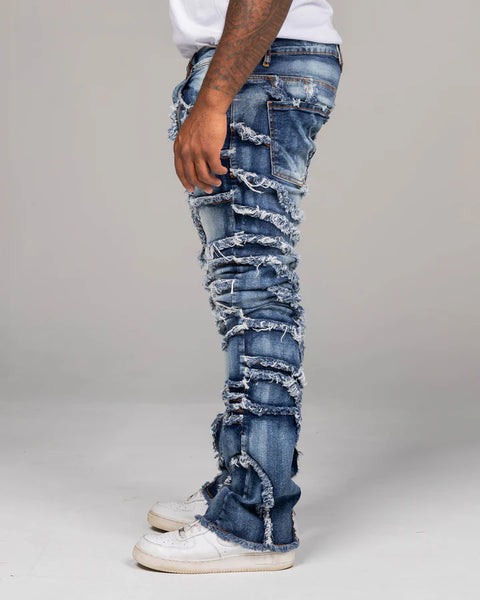 KID'S S BLUE STACKED JAGGED DENIM JEAN