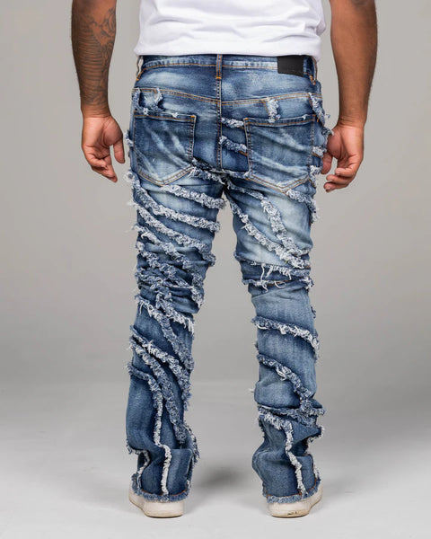 KID'S S BLUE STACKED JAGGED DENIM JEAN