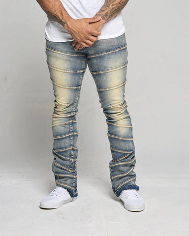 Men Lt Tint Zigzag True Stacked Denim Jeans