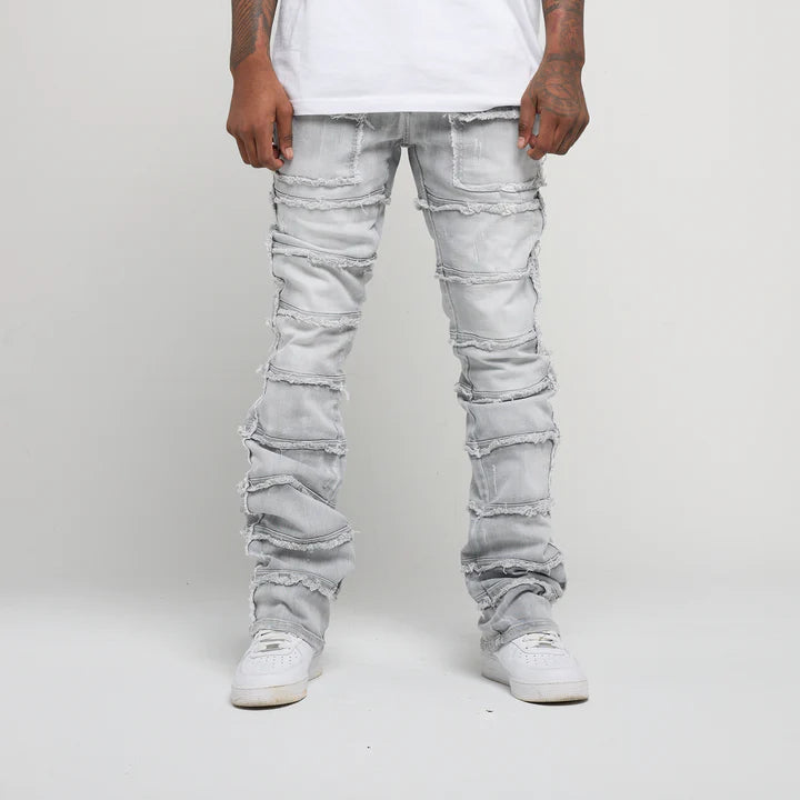 Men Grey Patchwork True Stacked Denim Jean