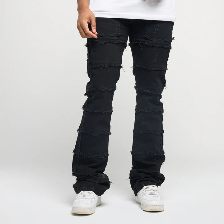 Kids Jet Black Patchwork True Stacked Denim Jean