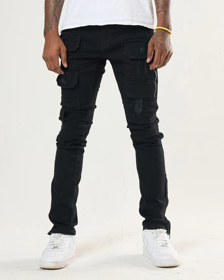 MEN'S BLACK TROOPER SLIM W/ ZIPPER DENIM JEAN