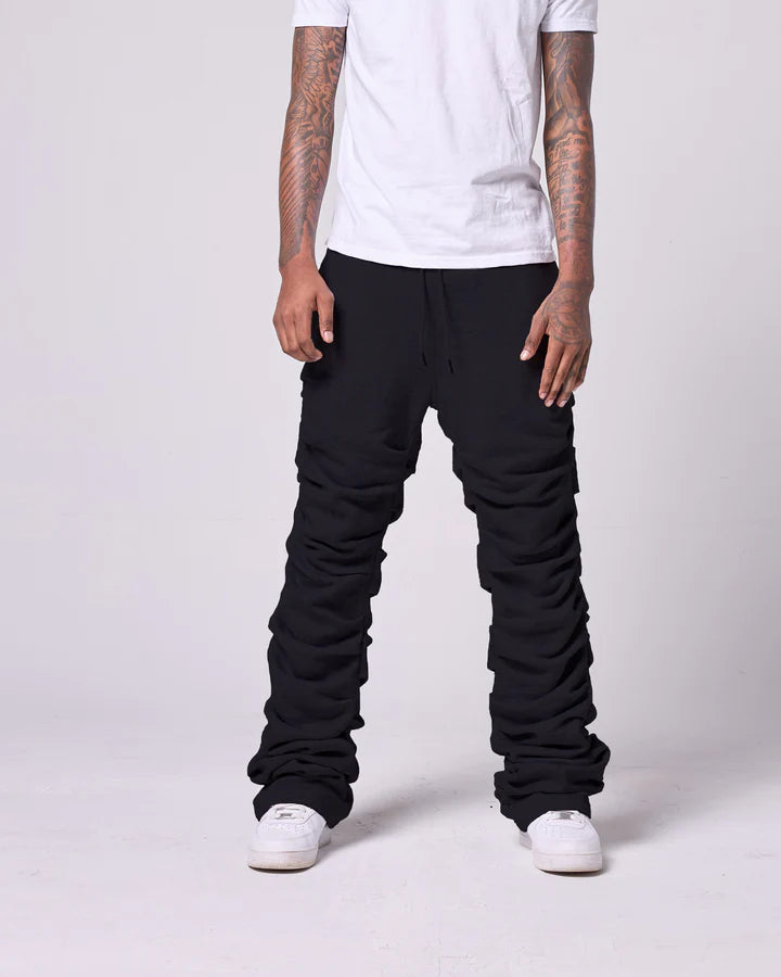 Men's Black Rouched True Stacked Fleece Sweatpants