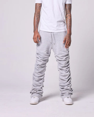 Men's Grey Rouched True Stacked Fleece Sweatpants