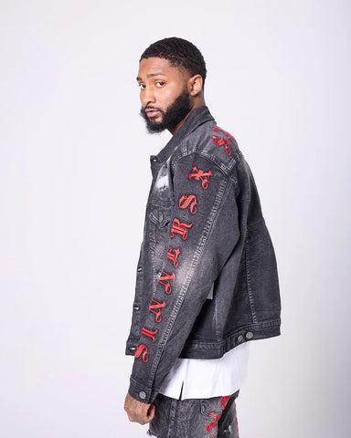 Men Black/ Red Wash Saints X Sinners Denim Jacket