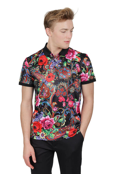 MEN BLACK ARCHIE PAISLEY POLO SHIRT