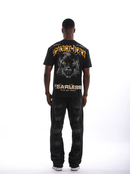 MEN BLACK PANTER BRAVEHEART OVERSIZE GRAPHIC CROPPED TEE