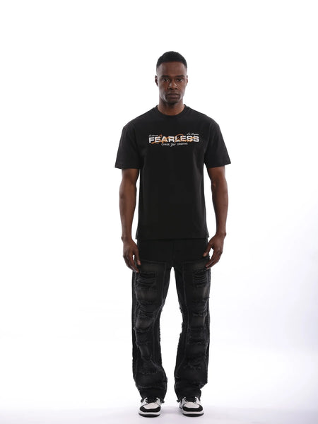 MEN BLACK PANTER BRAVEHEART OVERSIZE GRAPHIC CROPPED TEE