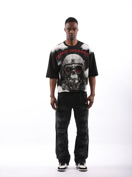 MEN BLACK/ WHITE BRAVE WARRIOR CROP TEE