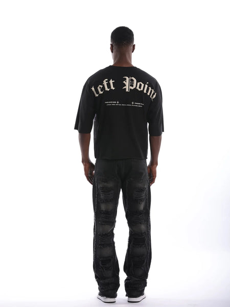 MEN BLACK GRIM ICON OVERSIZE GRAPHIC CROPPED TEE