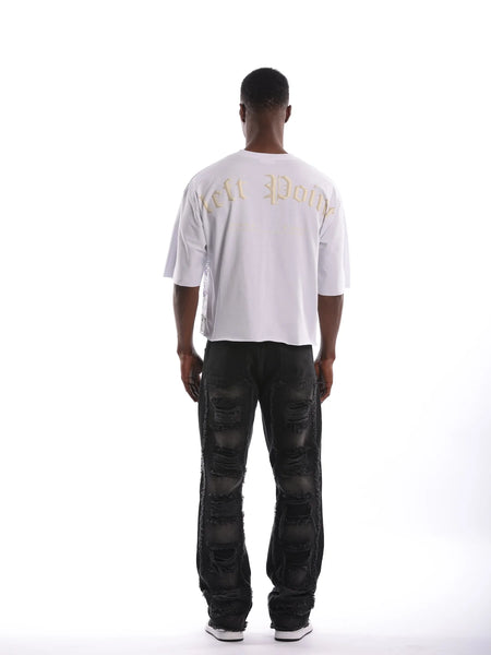 MEN WHITE LEFT POINT OVERSIZE GRAPHIC CROPPED TEE