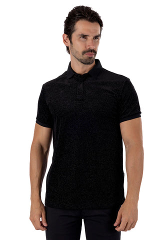 MEN BLACK/ BLACK SHINY RUSH RHINESTONE POLO SHIRT